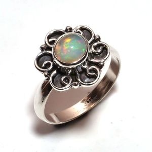 Ethiopian Opal Gemstone 925 Sterling Ring Sz 7.25